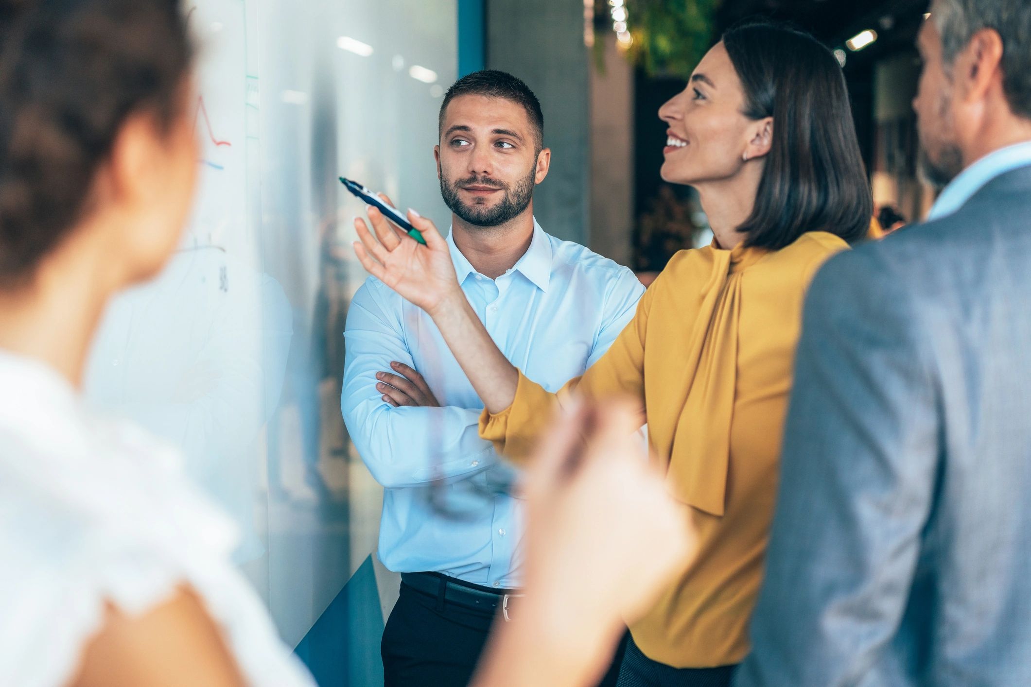 Business team brainstorming together