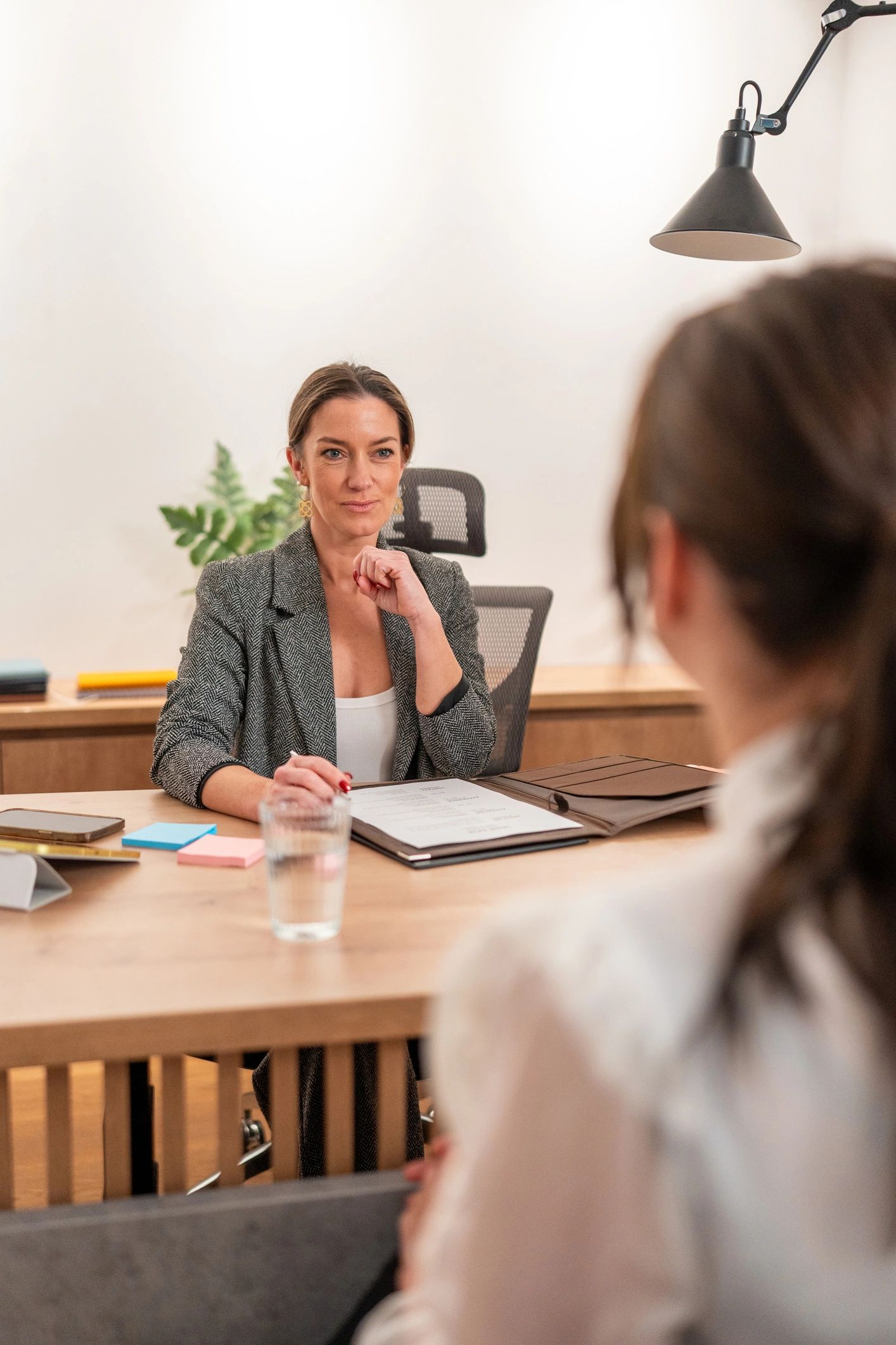 Professional consultation taking place across a desk