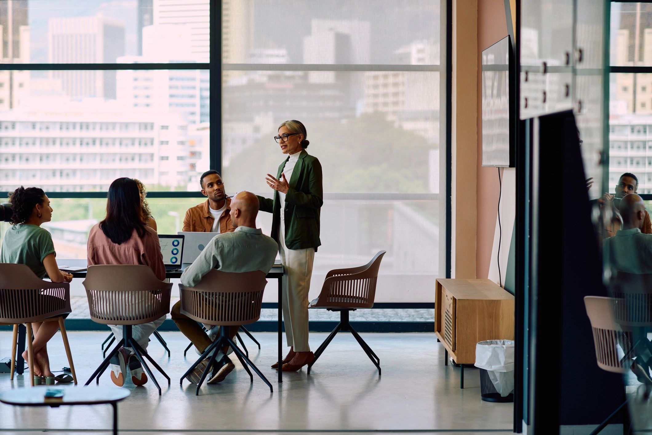 Business team collaborating during an office presentation